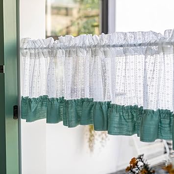 Voile Tier Curtain Valance,Translucent Short Kitchen Curtains for Kitchen Bedroom Country Style,Cafe Curtains with Lace Embroidery,Kitchen Country House Bistro Curtain Window Curtain