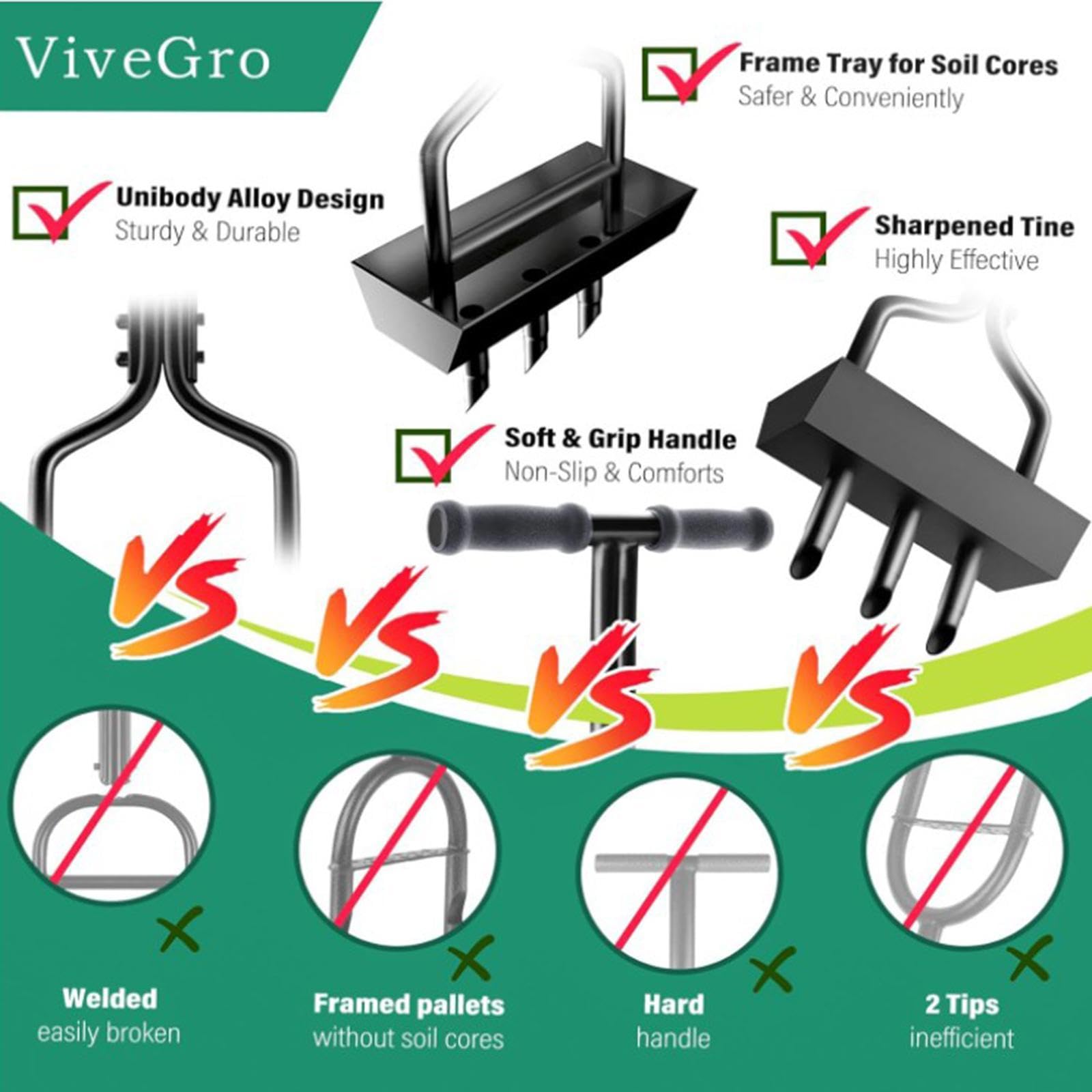 Aireador Manual de Césped para Suelos Compactados, 95x28cm