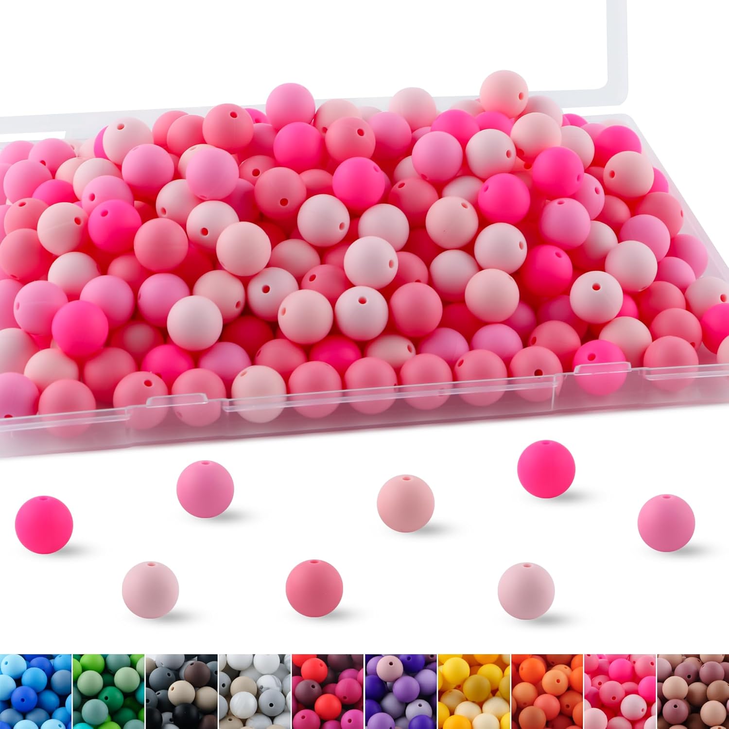 200Pcs 12mm Silicone Beads Bulk for Pens, Mixed Color Silicone Beads for Keychain Making and Bracelet Crafts(Pink)