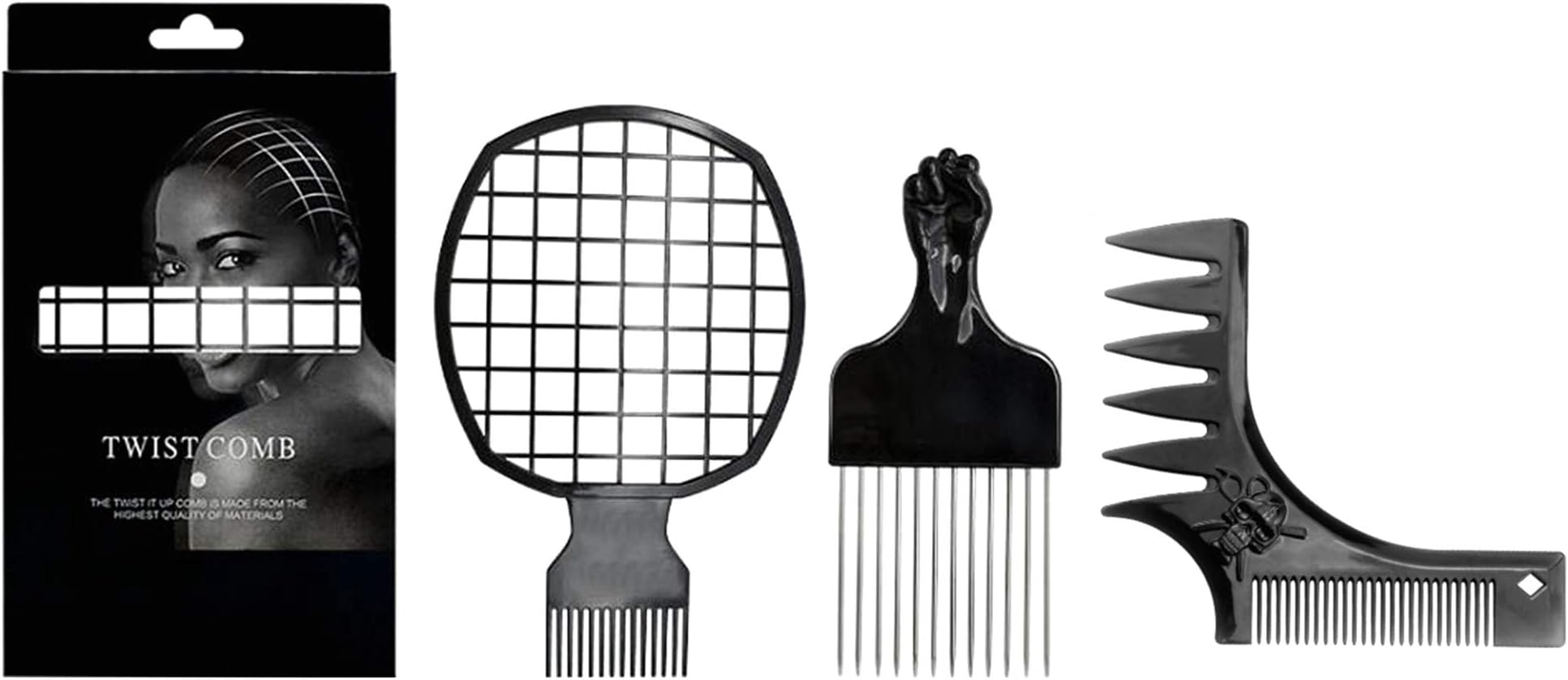 LIGICKY 3 in 1 Afro Twist Comb Set, Afro Twist Comb & Hair Coil Pick Comb & Multipurpose Comb for Natural Hair, Dreads, Curl Hair, Weave Dreadlocks, Beard Grooming for Men/Women/Home/Salon