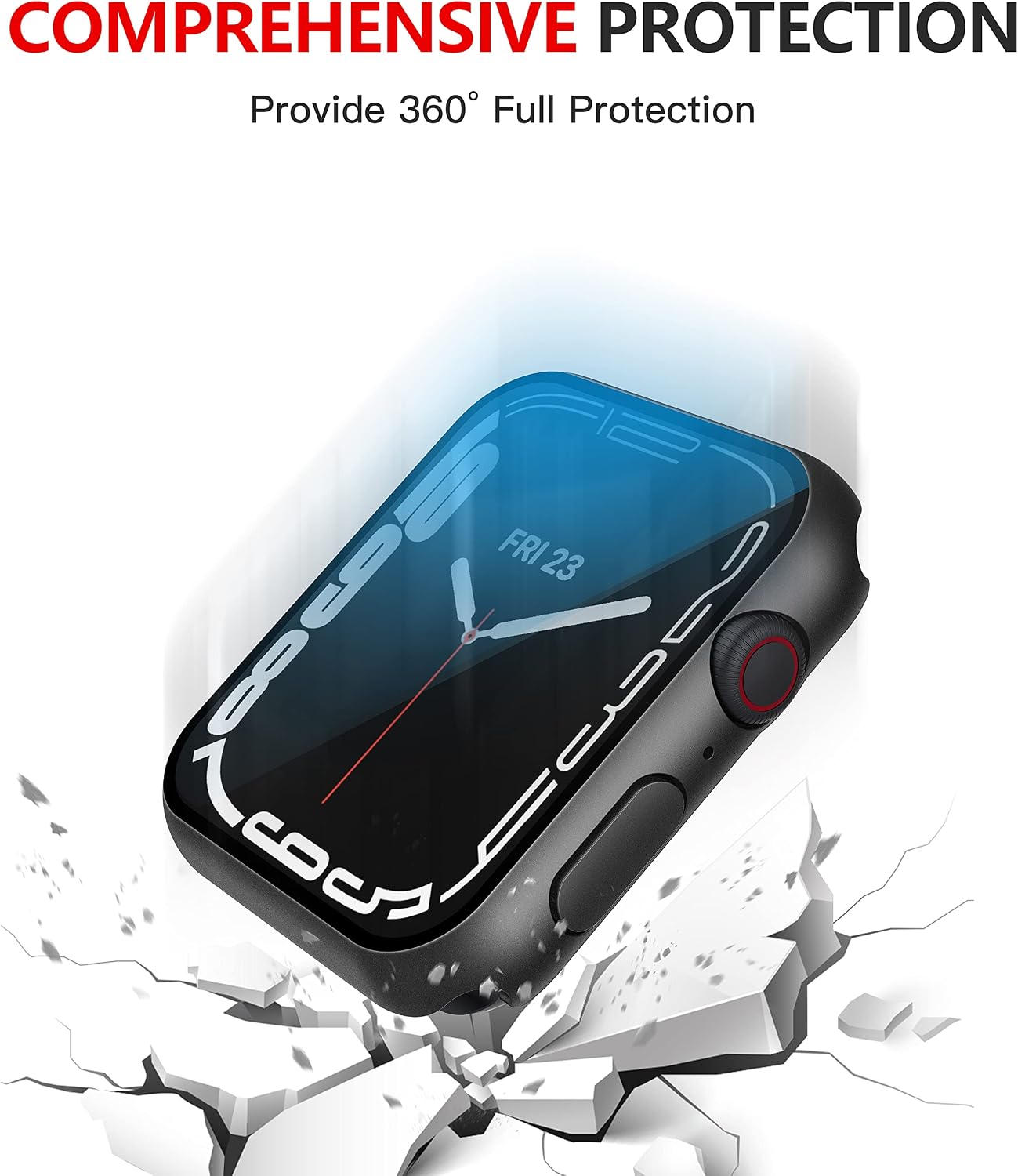 Misxi [2 Pack] Waterproof Black Hard Case with Tempered Glass Compatible with Apple Watch Series 8 Series 7 41mm, Ultra-Thin Durable Protective Cover for iWatch Screen Protector