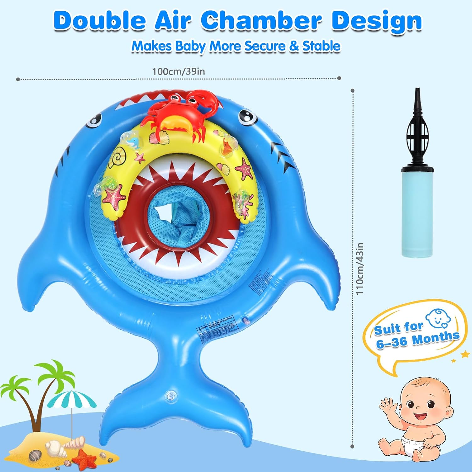 Baby Float with Canopy, UPF 50+ Detachable Sun Shade Baby Pool Float with Toy Console, Adjustable Safety Seat for Infants & Toddlers 6-36 Months, Boys & Girls