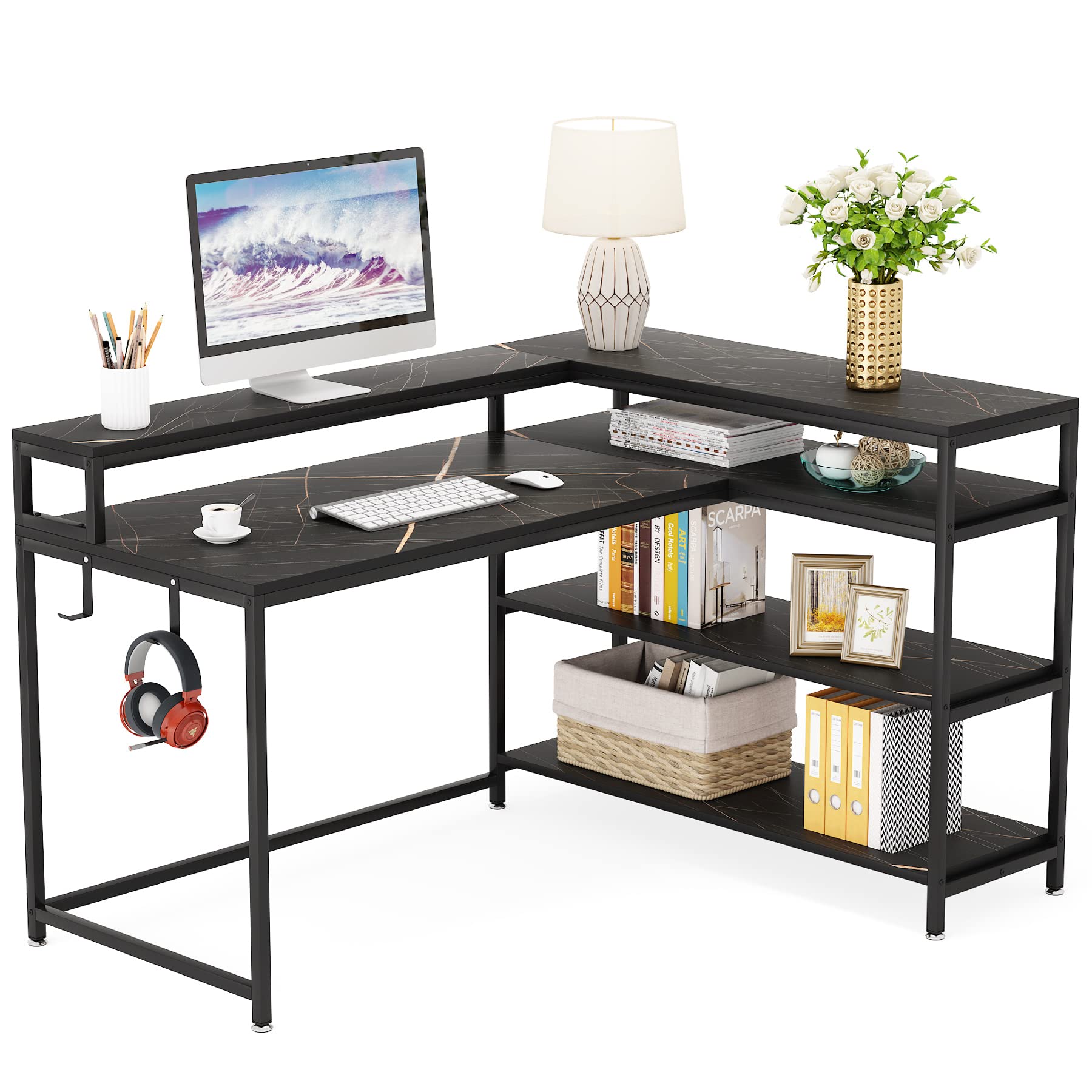 Buy Tribesigns Reversible L Shaped Computer Desk With Storage Shelf