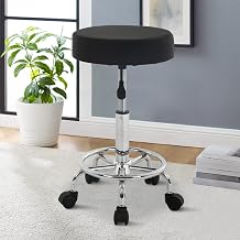 Height Adjustable Rolling Stool Rolling Swivel Tattoo Stool Hydraulic Stool Chair PU Leather Cushion Seat Salon Stool Modern Ergonomic Drafting Task Chair with Wheels & Foot Ring