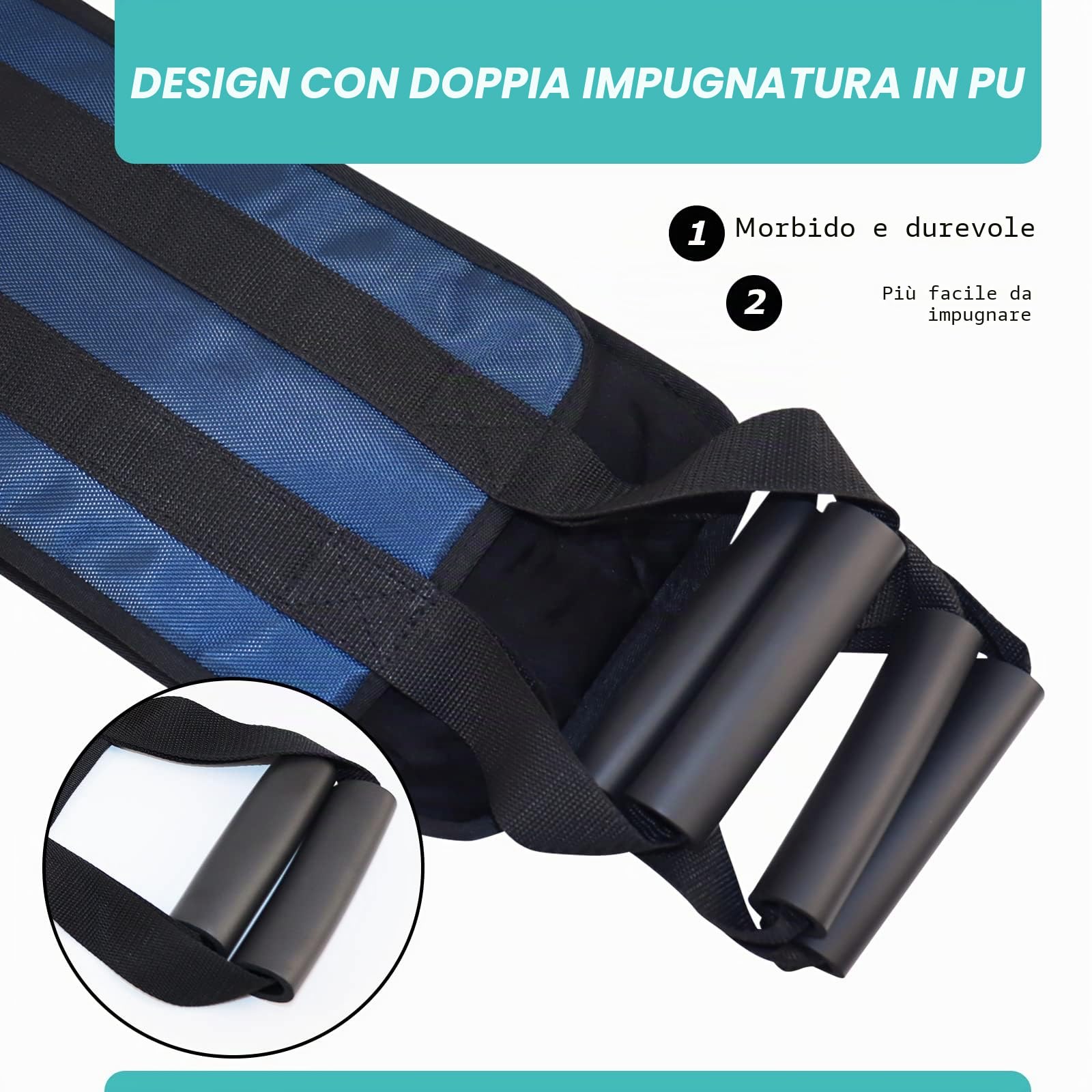 [LOSCHE] Cintura di trasferimento per pazienti, 110 cm, imbottita, per disabili, anziani, anziani, feriti, movimento sicuro in auto, sedia a rotelle, letto (blu)