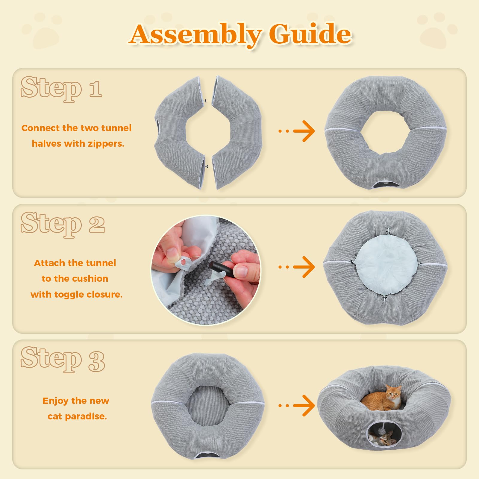 PAWZ Road Túnel de peluche para gatos, túnel de conejo, juguete para gatos, 2 en 1, forma circular, túnel para gatos y cama para gatos, diámetro de 85 cm, color gris