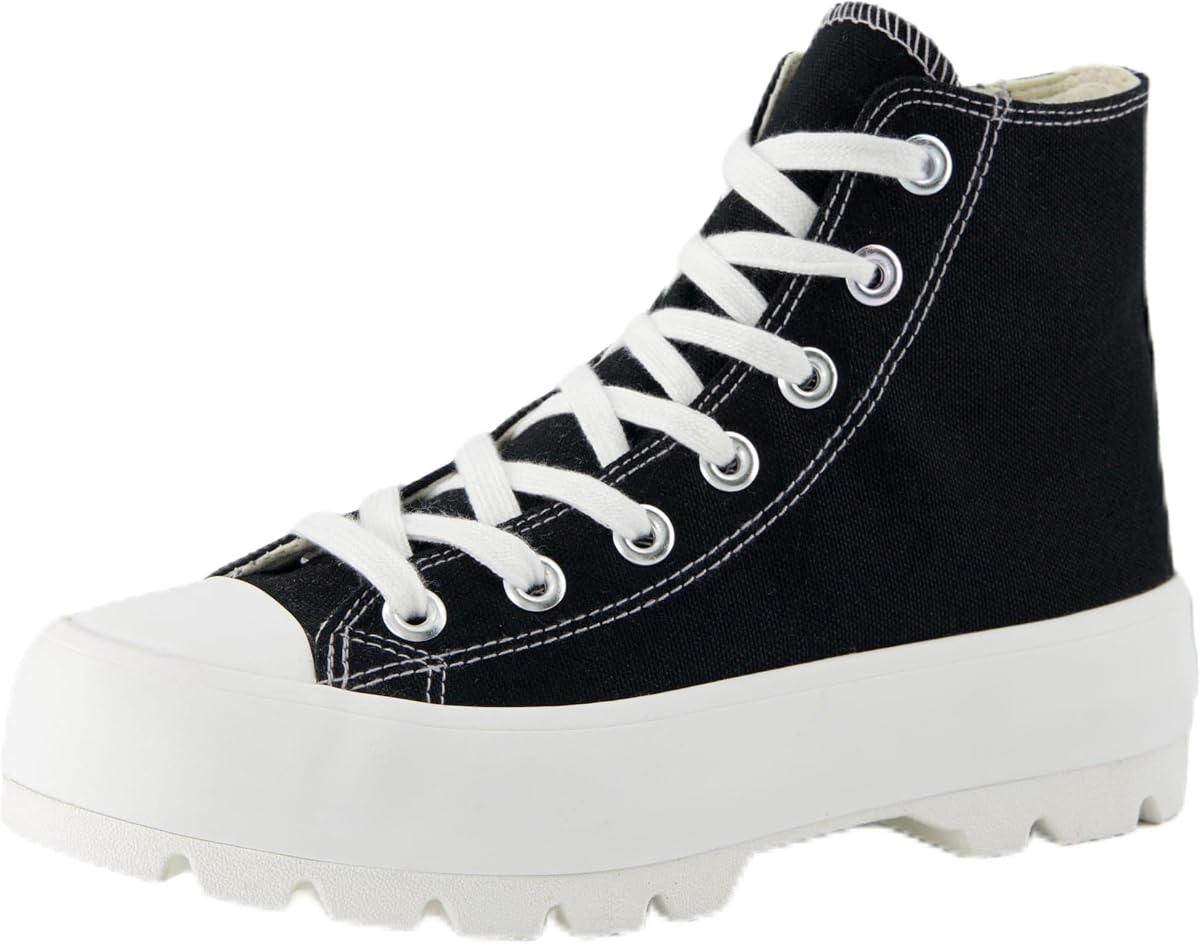Vespa Platform Sneakers for Women, Lace Up Canvas High Top Shoes with Side Zipper, Chunky Sole and Memory Foam