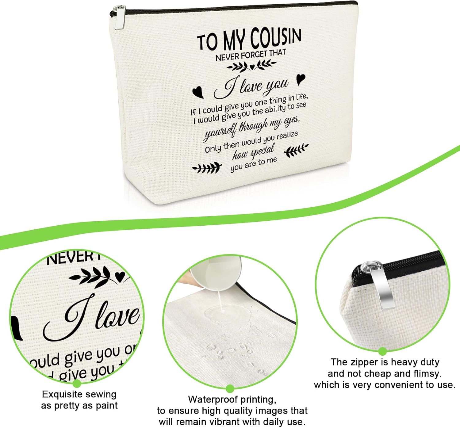 Cousin Sister Gifts for Women Makeup Bag Birthday Gifts for Cousin Female Cosmetic Bag Wedding Christmas Graduation Present for Sister Friendship Travel Pouch for Best Friends Positive Present - Image 3