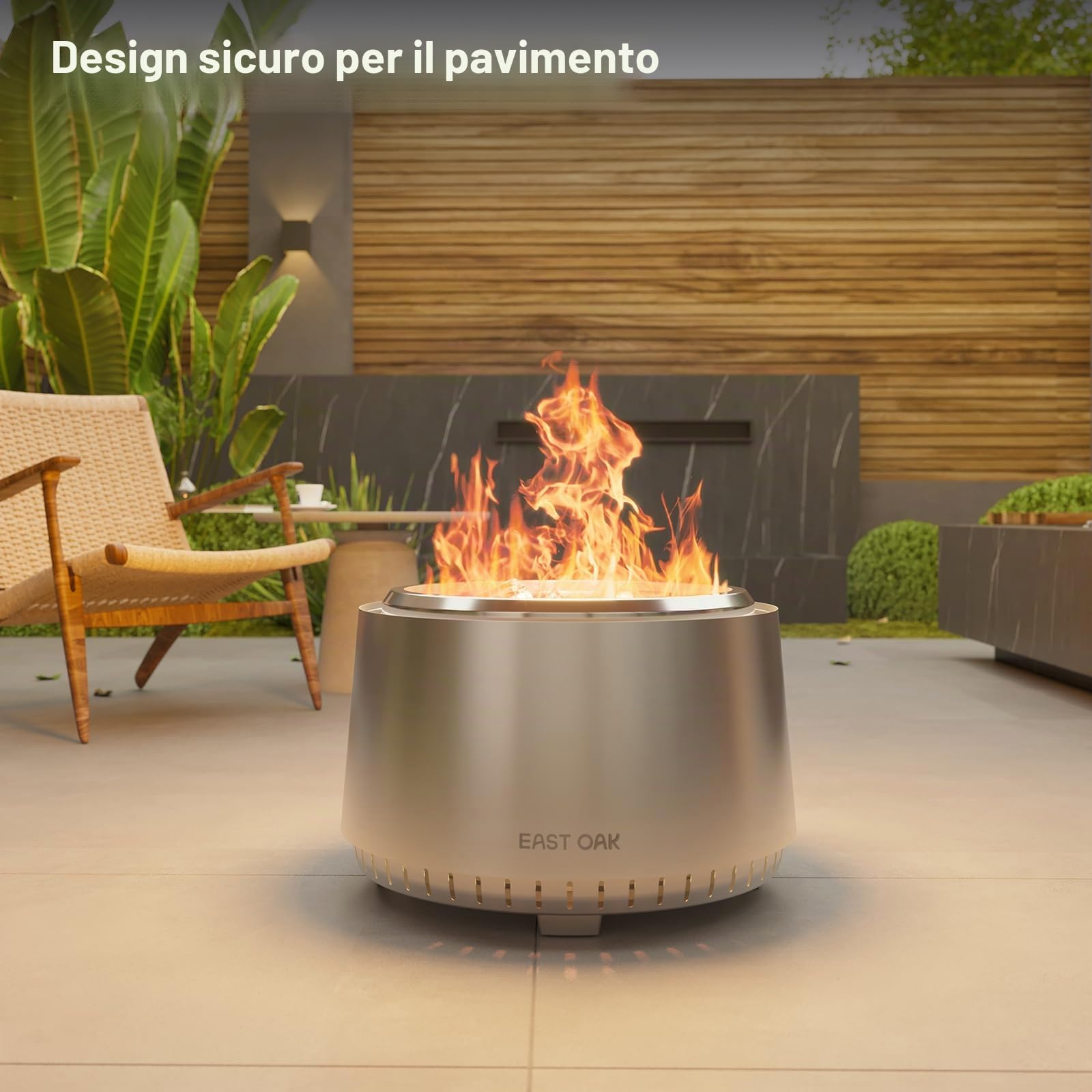 EAST OAK Braciere da Giardino o Esterno 53cm Senza Fumo, Braciere da Esterni a Acciaio Inox 304, Bracere Portatile da Campeggio, Stufa a Legna & Pellet, Posacenere Rimovibile, con Borsa di Trasporto