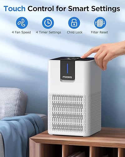 Miniatura 7 de Purificadores de aire para el hogar, habitación grande de hasta 1250 pies cuadrados, purificador de aire MOOKA H13 HEPA para mascotas, polvo, olor,