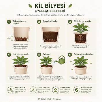 Doğal Kil Bilyesi (1 Litre) Saksı Altı Drenaj Katmanı ve Dekoratif Toprak Örtüsü LECA Misket Kil