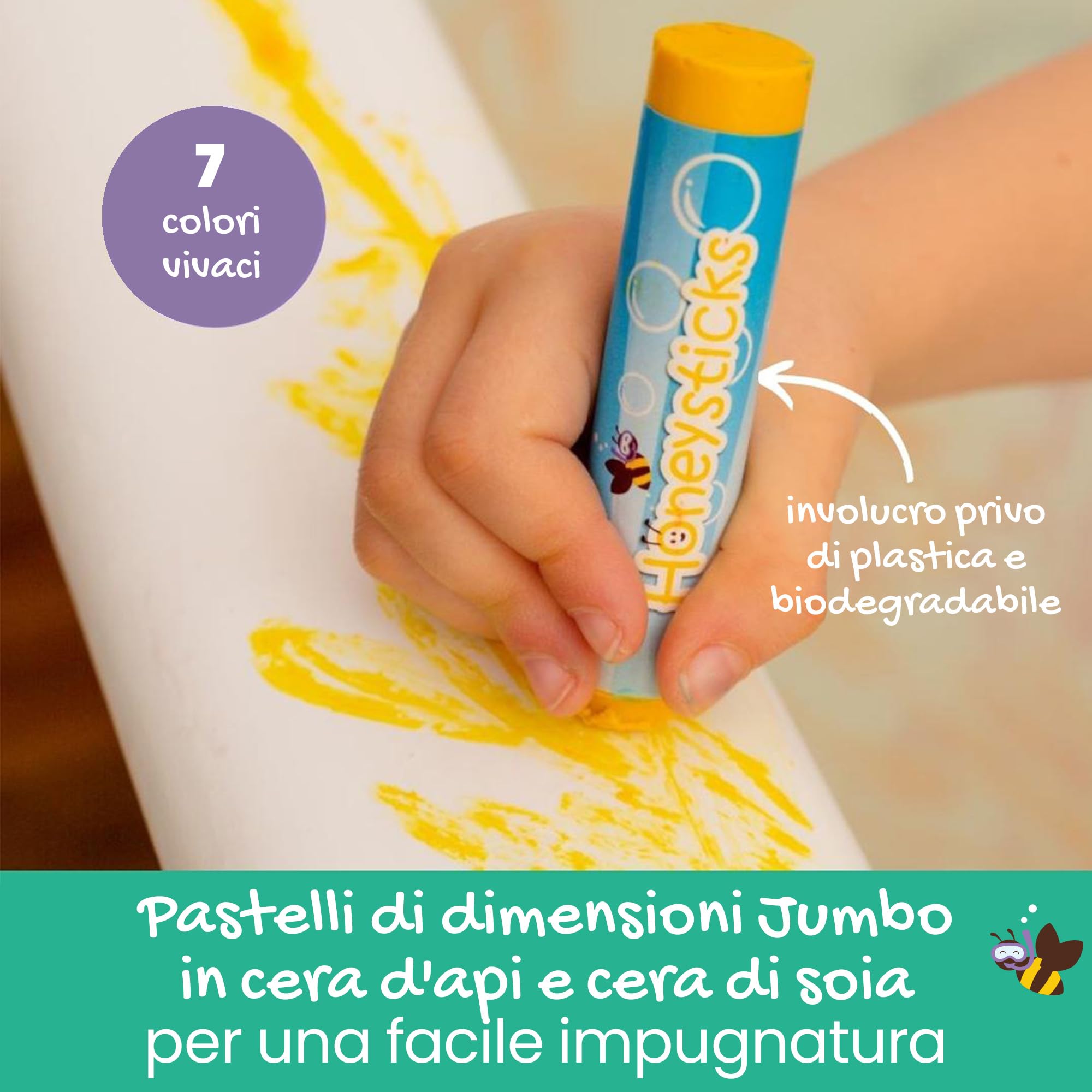Set Divertente per il Bagno Honeysticks - Pastelli da Bagno Non Tossici (7) e Tavolette Colorate (36) per Divertimento Creativo Nella Vasca - Ottimo Regalo per Bambini