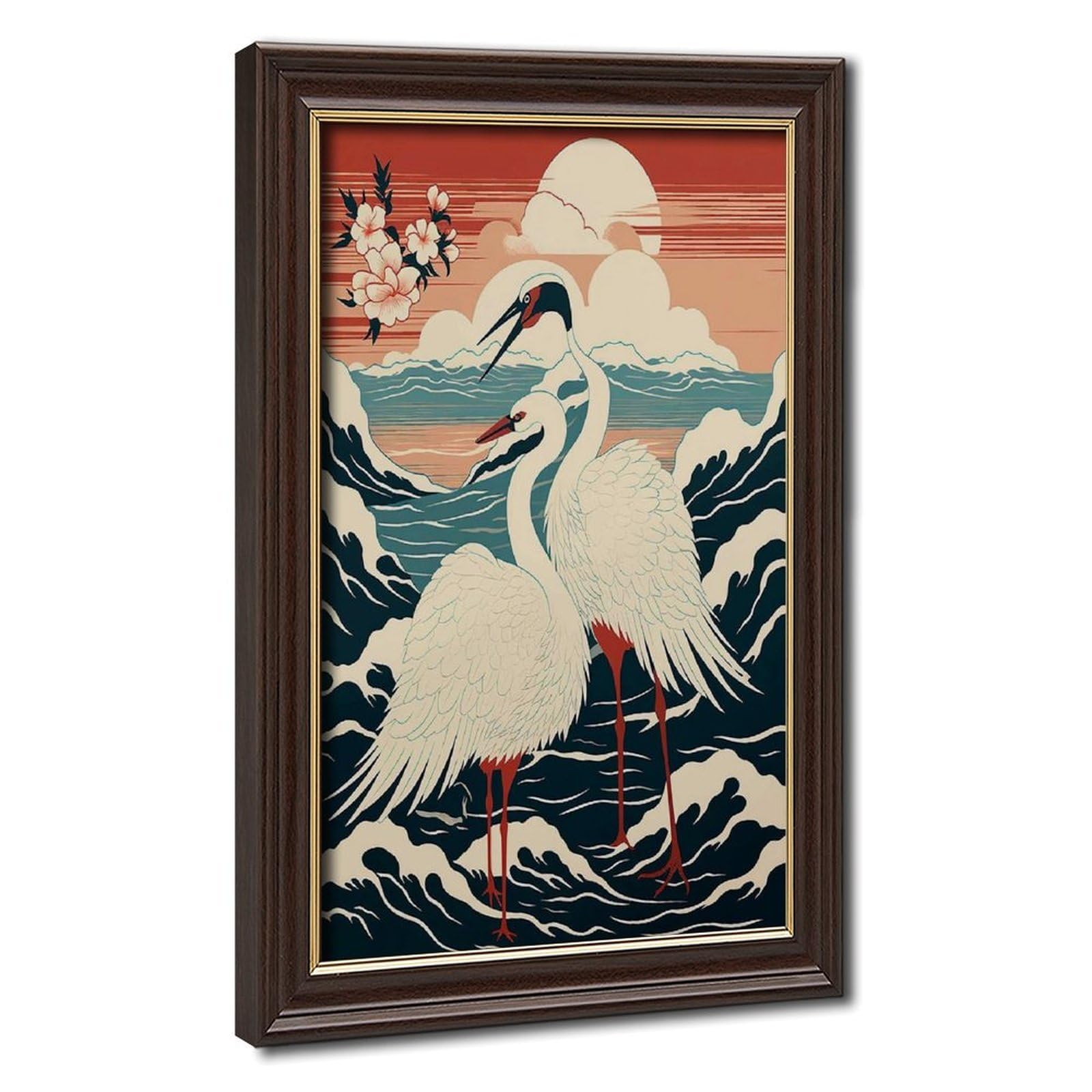 Bareronor Cranes at Sunrise Japanese Canvas Poster Bedroom Decor Landscape Office Room Decor Gift 16" L X 24" W