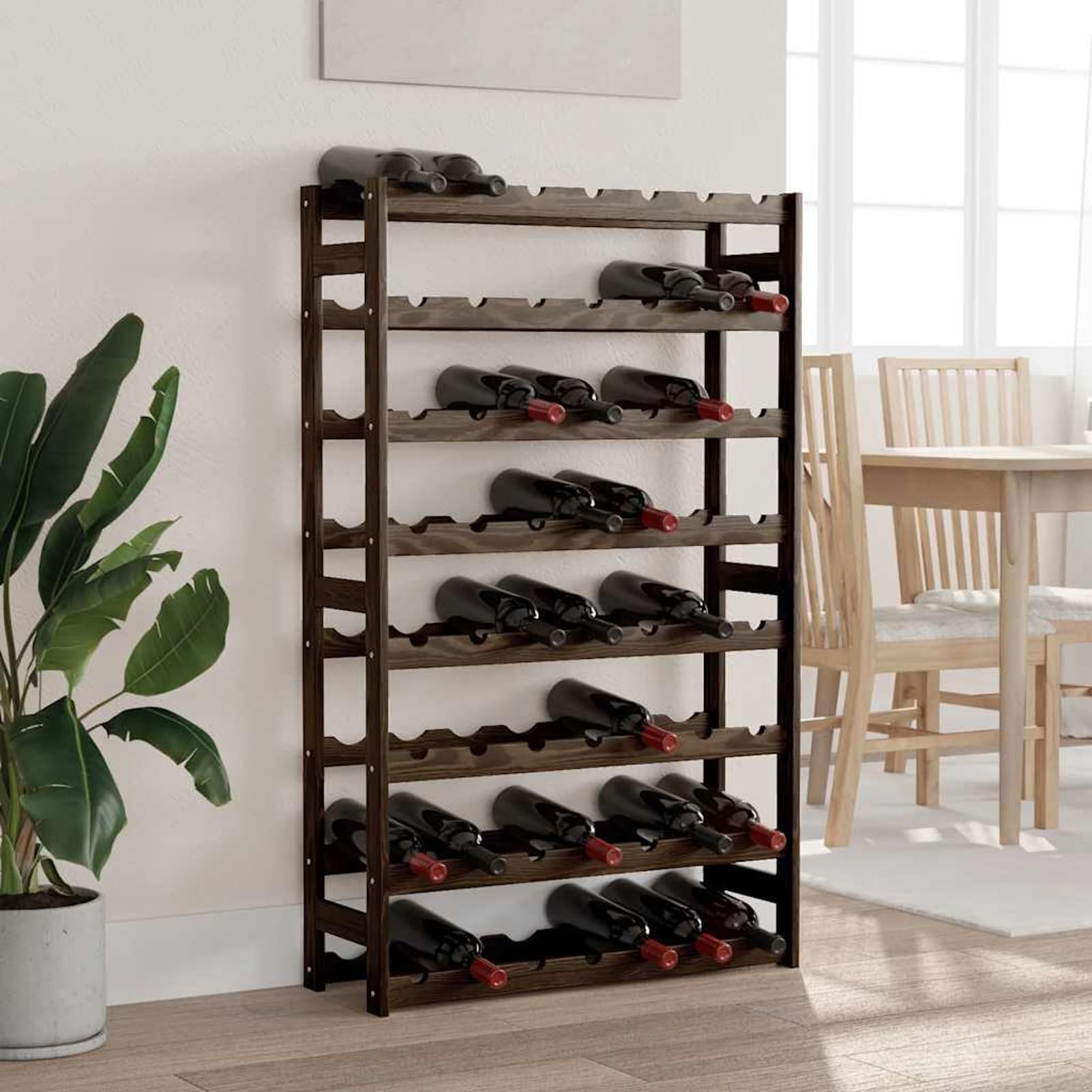 Tidyard Portabottiglie in Legno Massello di Pino Nero per 56 Bottiglie, 8 Livelli con Design Ondulato, 72x25x118 cm, per Cucina e Cantina 373404
