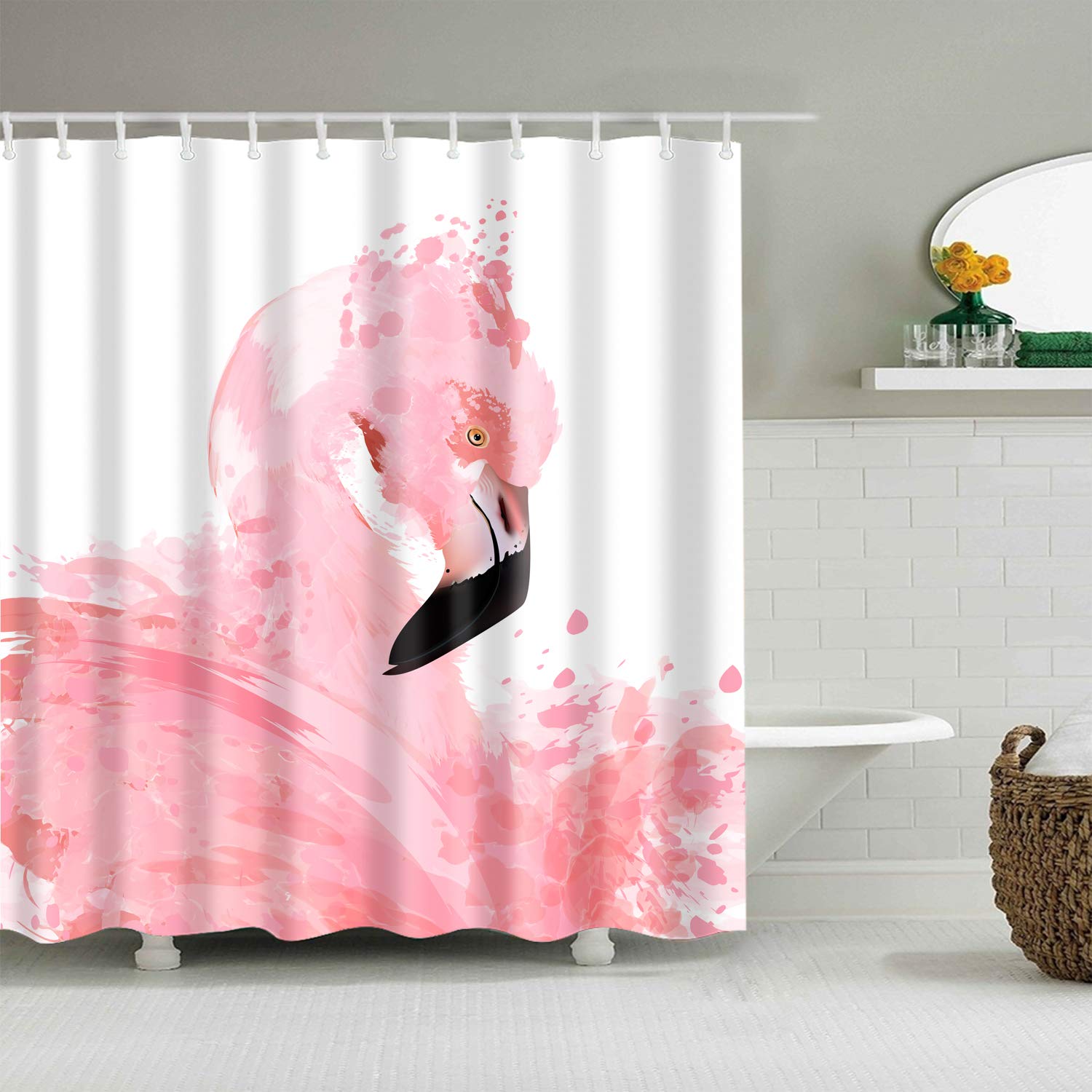 StoneMaxi 180x180cm Bathroom Shower Curtain, 100% Polyester Fabric Waterproof Anti-Mould Proof Mildew Resistant, Washable, Quick-Drying, with 12 Pcs Hooks (72 x 72 Inch) (Flamingo-2)
