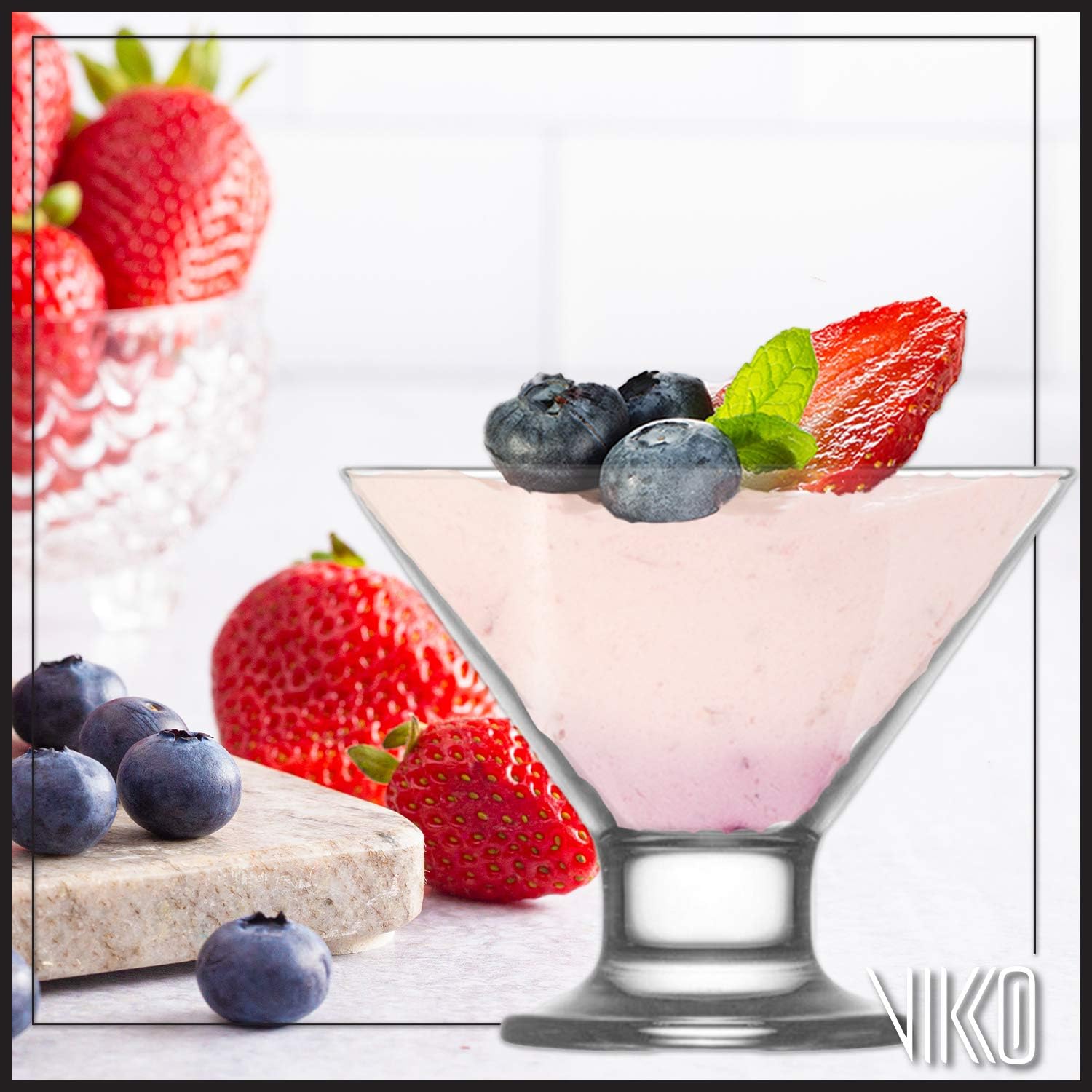  | Vikko Footed Ice Cream Bowls: 7 Ounce Dessert Cups – For Ices, Pudding, Fruit, and More – Set Of 6 Thick Glass Serving Dishes – Dishwasher Safe: Dessert Bowls
