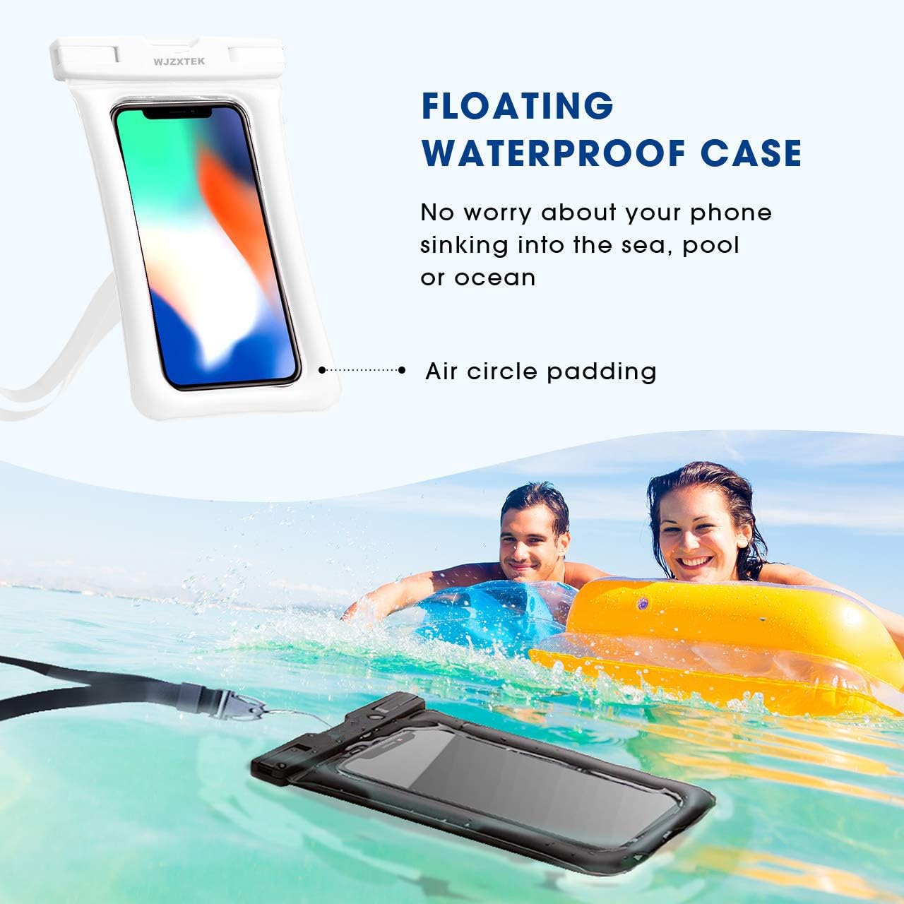 Universal Waterproof Case, WJZXTEK Floating Waterproof Phone Pouch for iPhone 11 Pro Max XS Max XR X 8 7 6S Plus Samsung Galaxy s10/s9 Google Pixel 2 HTC Up to 7.0",IPX8 Cellphone Dry Bag -2 Pack