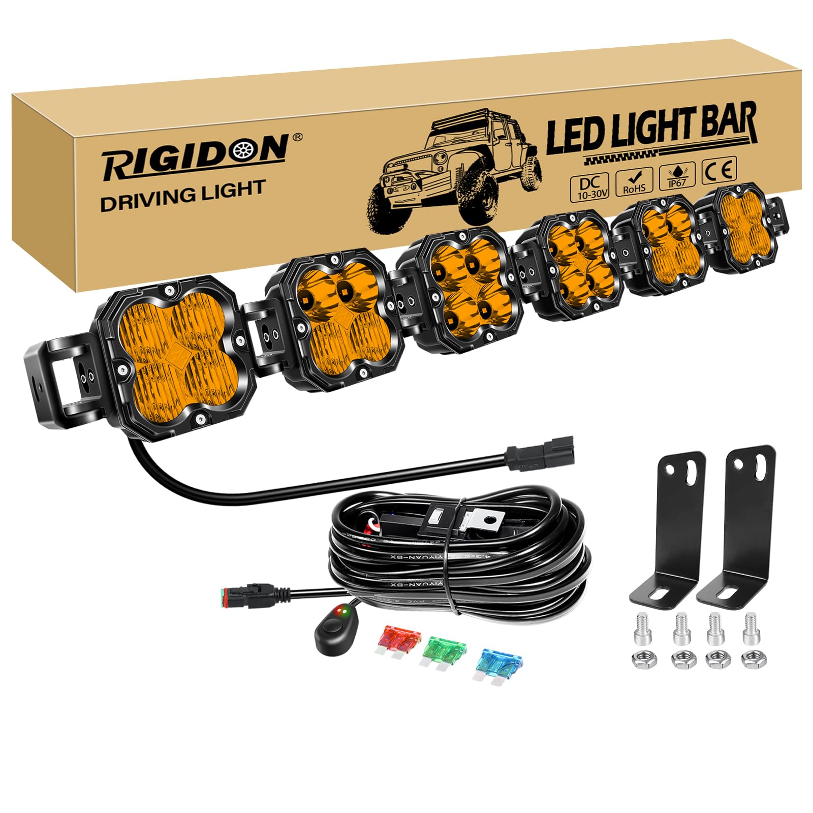 RIGIDON Barre de LED 4x4, 12V DT Faisceau kit, 40 Pouces 102cm 180W 15000lm | longue portée, étanche, 3000K ambré, barre lumineuse led, phare de travail, pour offroad Véhicules Voiture camions ATV UTE