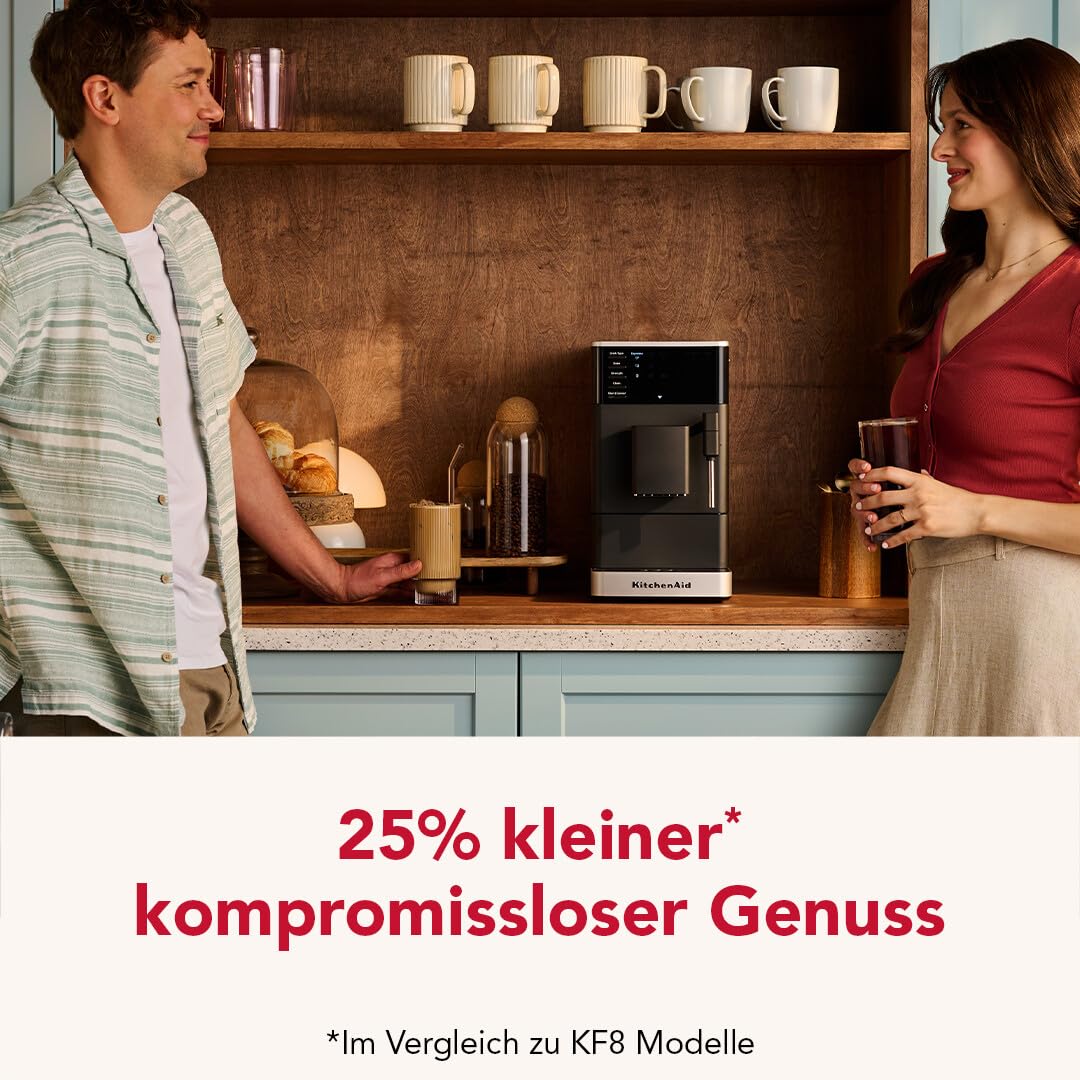 KitchenAid KF2 Kaffeevollautomat 5KES8452 mit Iced Coffee-Funktion, IntelliGrind-Mahlwerk, Panarello-Dampfdüse, LED-Display, 15-18 Bar, Matt Schwarz | Iced Coffee-Funktion, IntelliGrind-Mahlwerk, Panarello-Dampfdüse, LED-Display, 15-18 Bar
