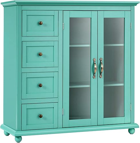 Giantex Aparador buffet, armario de almacenamiento de madera, mesa consola con 4 cajones, credenza de 2 puertas, muebles de sala de estar, comedor,