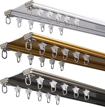 Double Curtain Track Set, Ceiling Track for Curtains with Rollers, Sliding Curtain Rail System, Heavy Curtain Rod for Room Windows DecorationChampagne,16.1FT/490CM