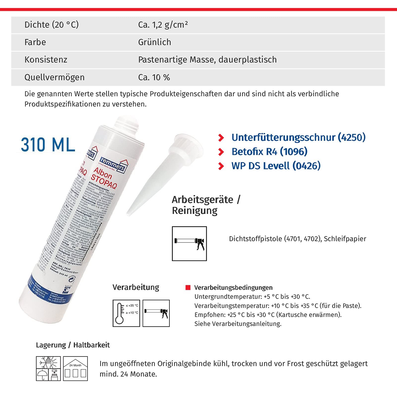 Remmers Stopaq, Silikon Dichtmasse, Wasserfest, Flüssigkeit, 310ml