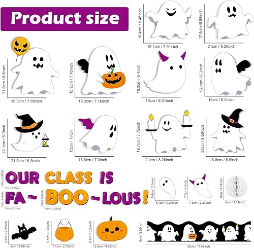 Miniatura 2 de Juego de tableros de anuncios de bolas de panal de fantasmas de Halloween, recortes de fantasma, calabaza, murciélago, cortes de papel para fiesta