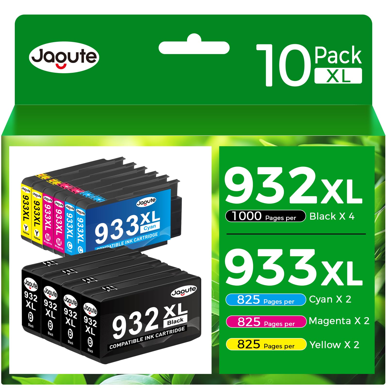 Jagute 932XL 933XL Cartucce d'inchiostro Compatibles con Cartucce Stampante HP 932XL 933XL Multipack per HP Officejet 6100 6600 6700 7110 7510 7610 7612 (10-Pack, Nero Ciano Magenta Giallo)