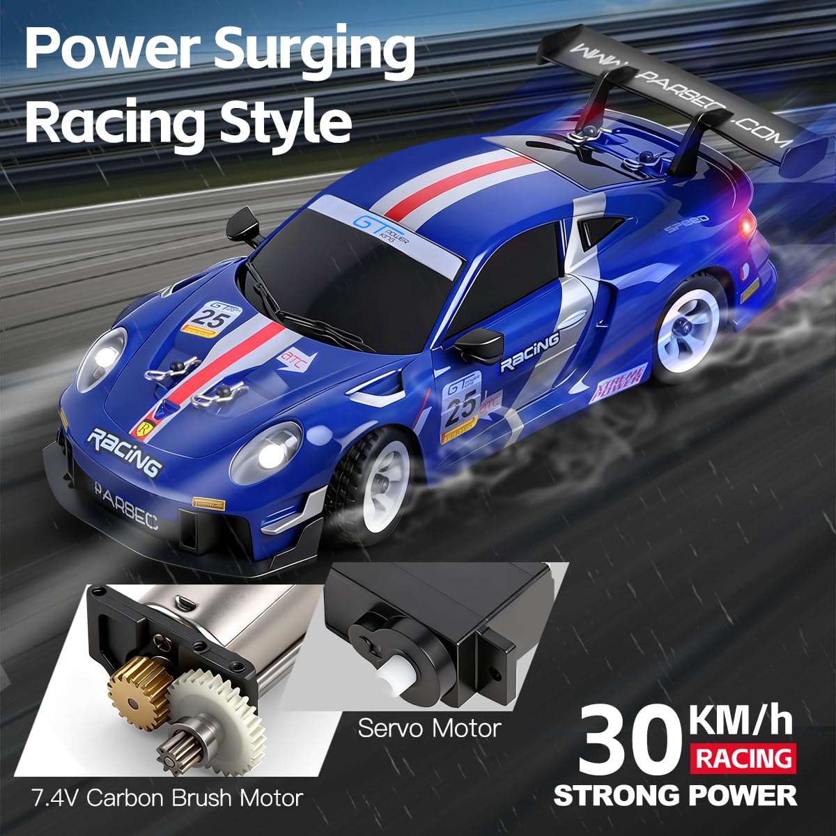 Auto da rally radiocomandata, scala 1:28, 2,4 GHz, 4WD, auto da corsa RC ad alta velocità (30 km/h), con illuminazione a LED, giroscopio e sospensione singola (bianco)