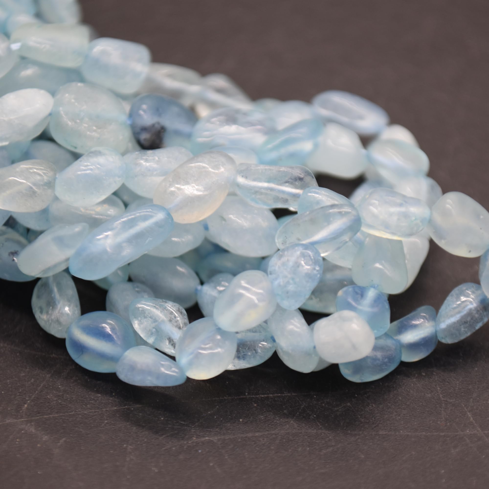 Grade A Natural Aquamarine Semi-Precious Gemstone Pebble Tumbledstone Nugget Beads - 4mm - 7mm - 15" Strand