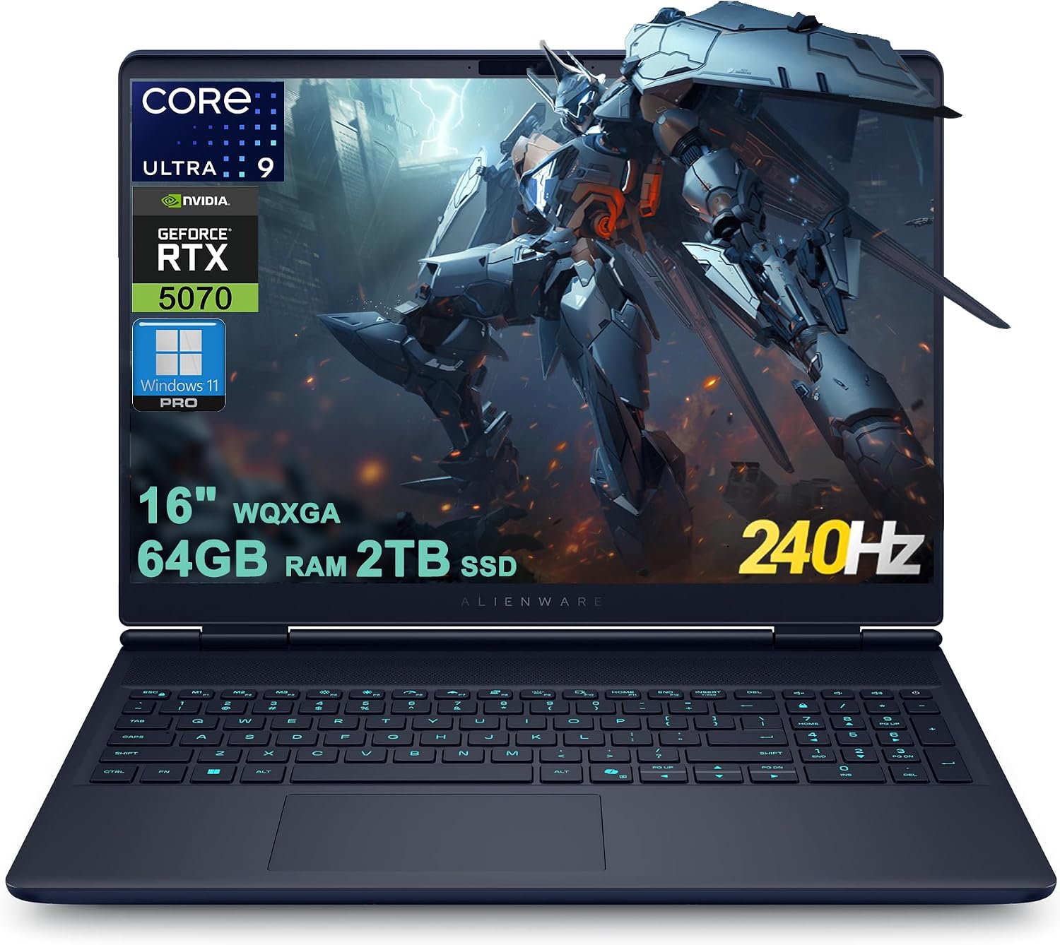 Alienware 16X Aurora Gaming AI Laptop 16" WQXGA 240Hz (100% DCI-P3) Intel 24-core Ultra 9 275HX 64GB RAM 2TB SSD GeForce RTX 5070 (Up to 798 AI Tops) Thunderbolt Win11Pro