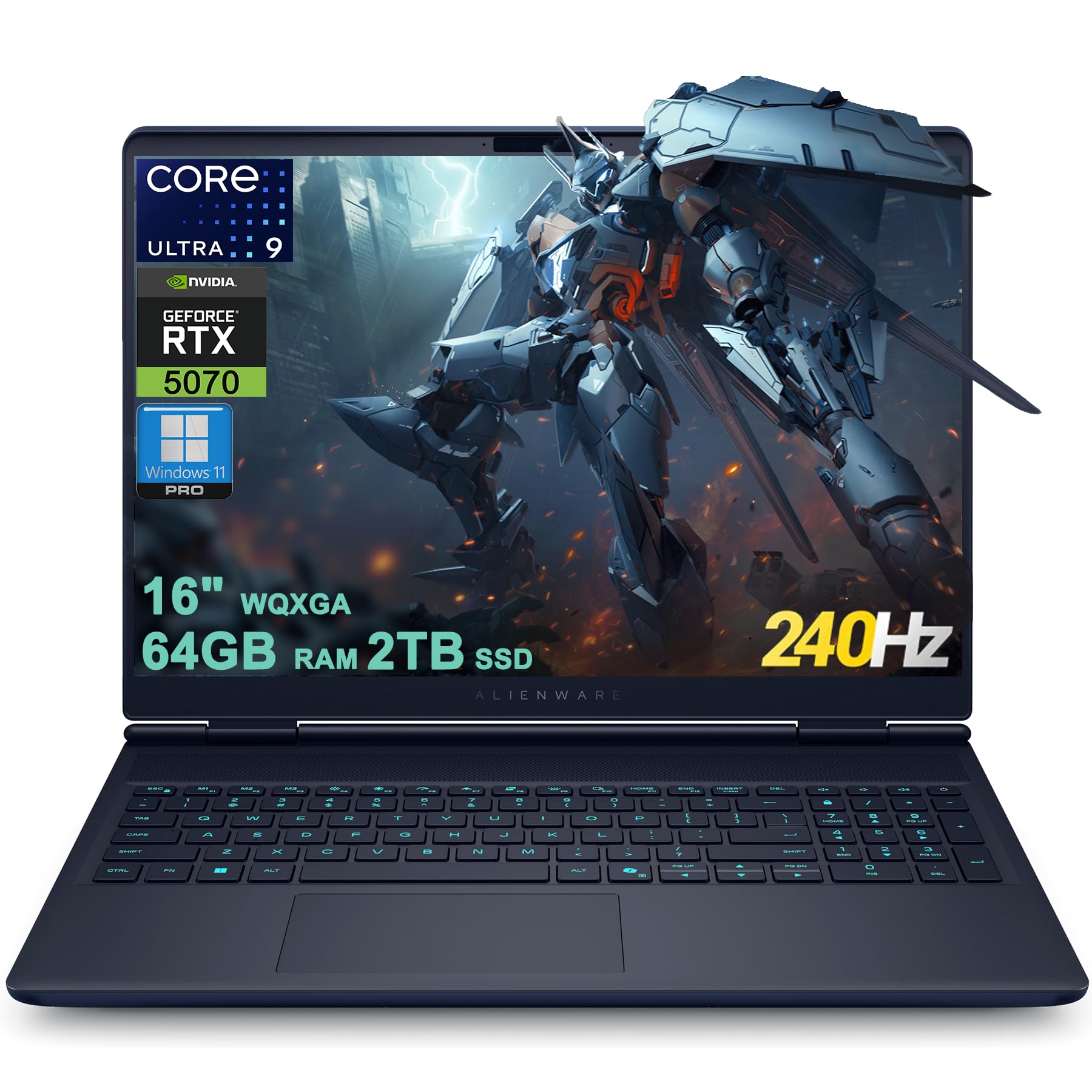 Dell Alienware 16X Aurora Gaming AI Laptop 16" WQXGA 240Hz (100% DCI-P3) Intel 24-core Ultra 9 275HX 64GB RAM 2TB SSD GeForce RTX 5070 (Up to 798 AI Tops) Thunderbolt Win11Pro w/Copilot