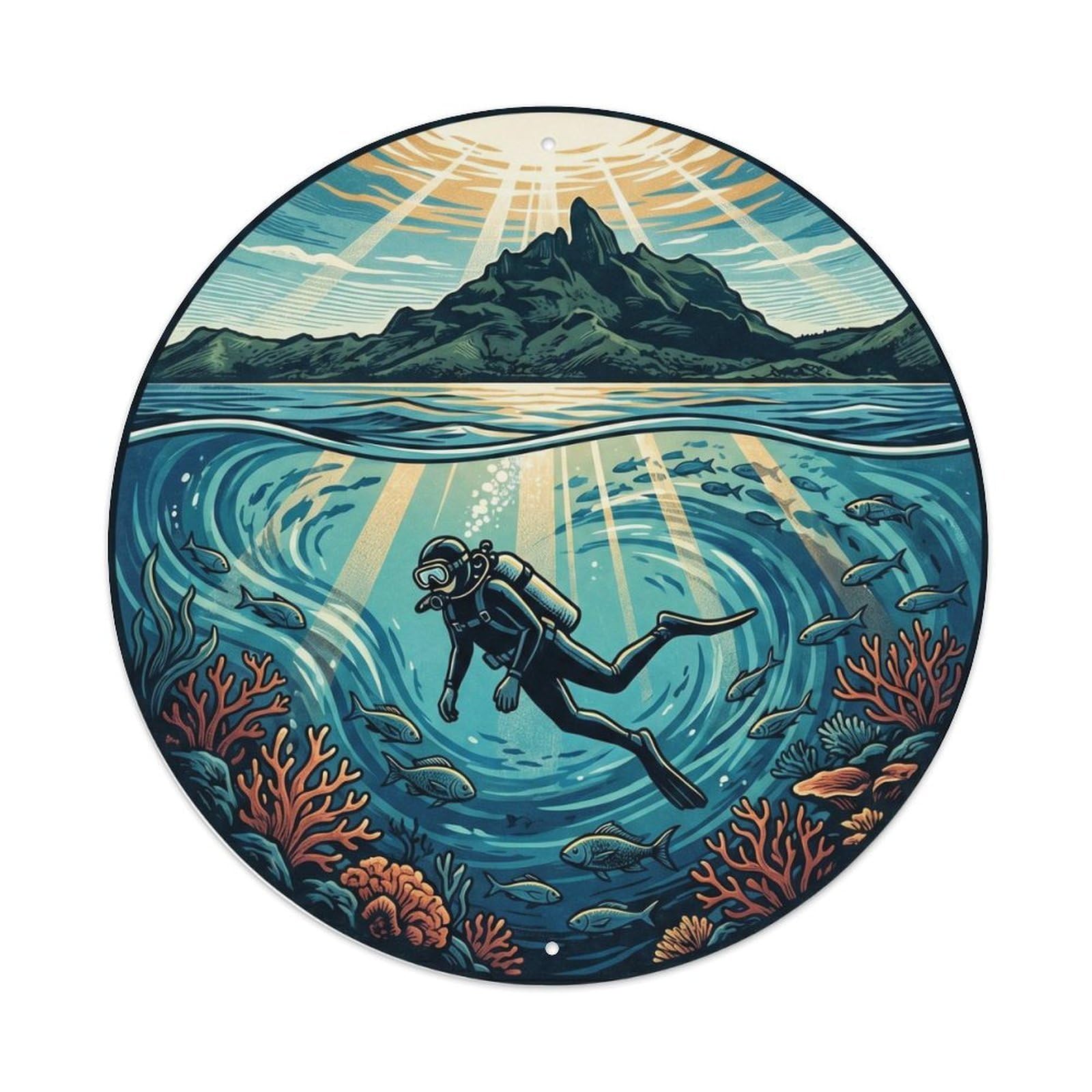 Dive BoraBora Otemanu Lagoon Deep Woodblock Metal Tin Sign