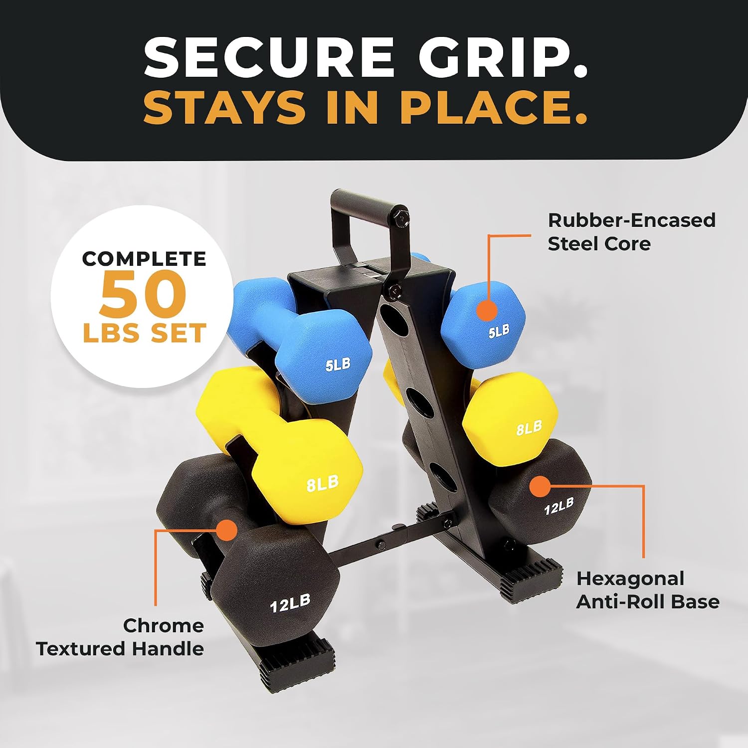 Rubber Coated Hex Dumbbell Weight Set with Rack, Weight Sets for Home Workout 100LB Set, 150LB Set and 200LB Set Options image 4