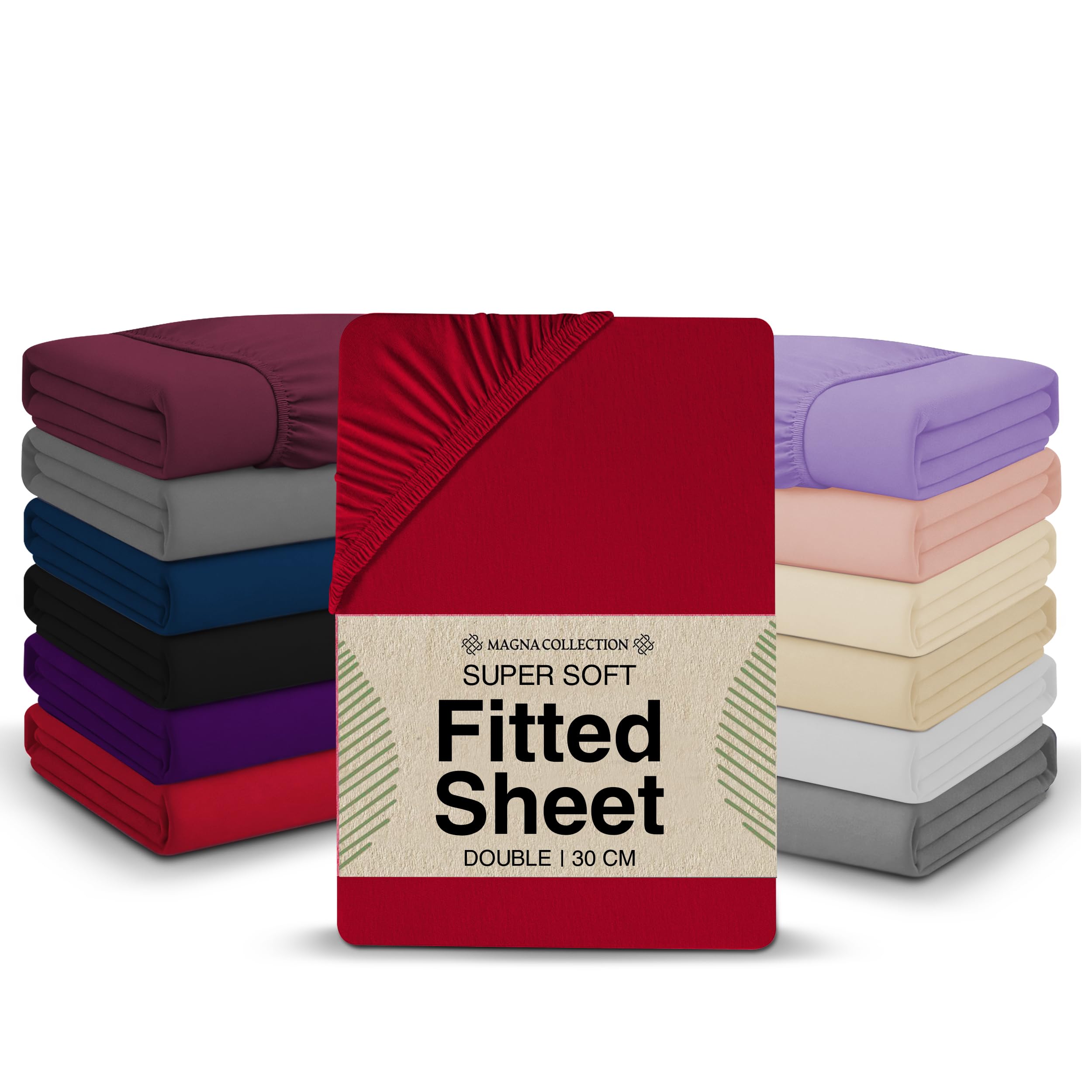 Magna Collection Red Double Fitted Sheet - 135 X 190 Cm With 30Cm Deep Pocket, Soft Brushed Microfibre, Wrinkle-Free, Easy Care, Fade & Shrink Resistant By (, Double)