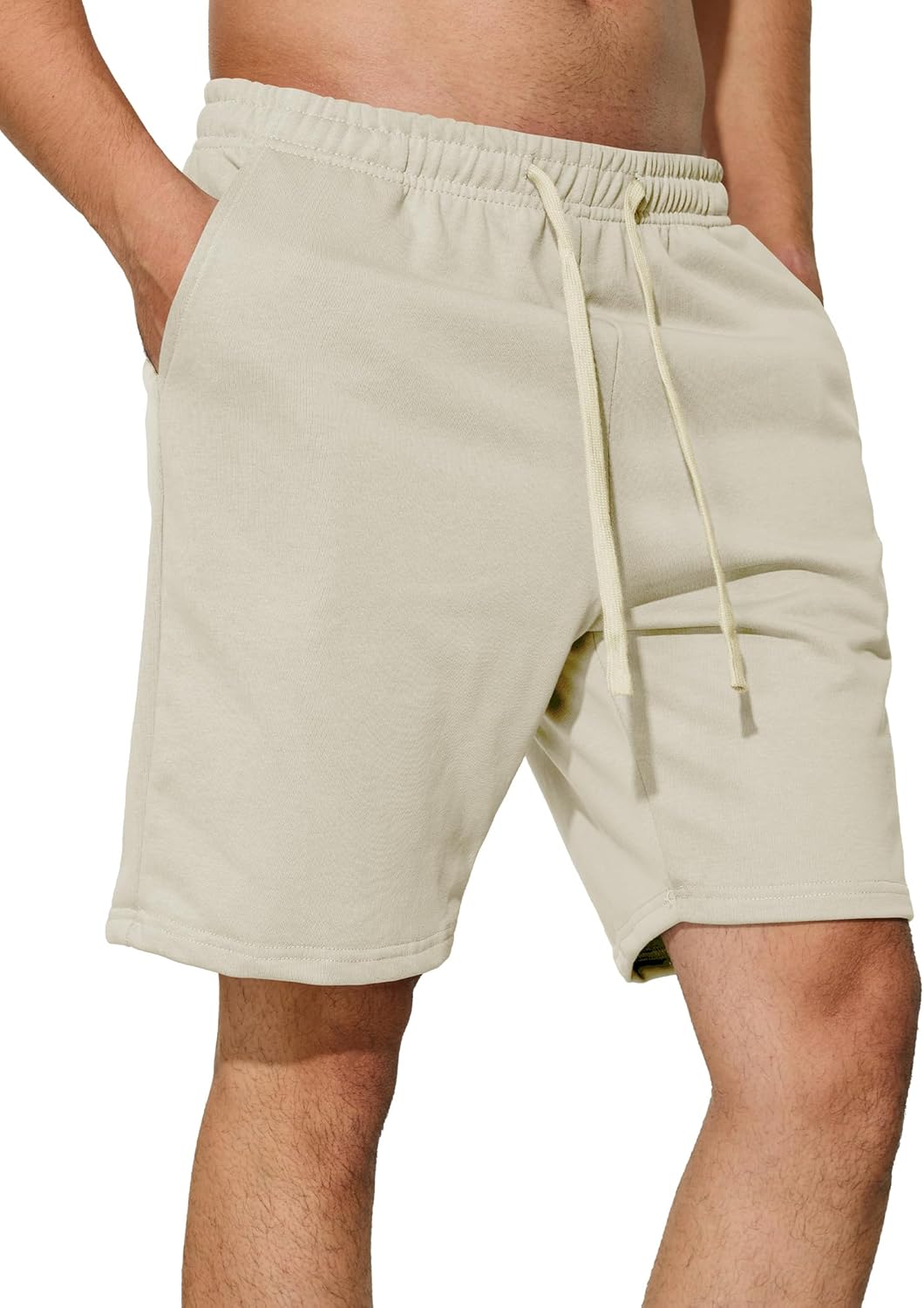 Men's Sweat Shorts 7 Inch Inseam Cotton Summer Beach Shorts Elastic Waist Casual Workout Athletic Shorts