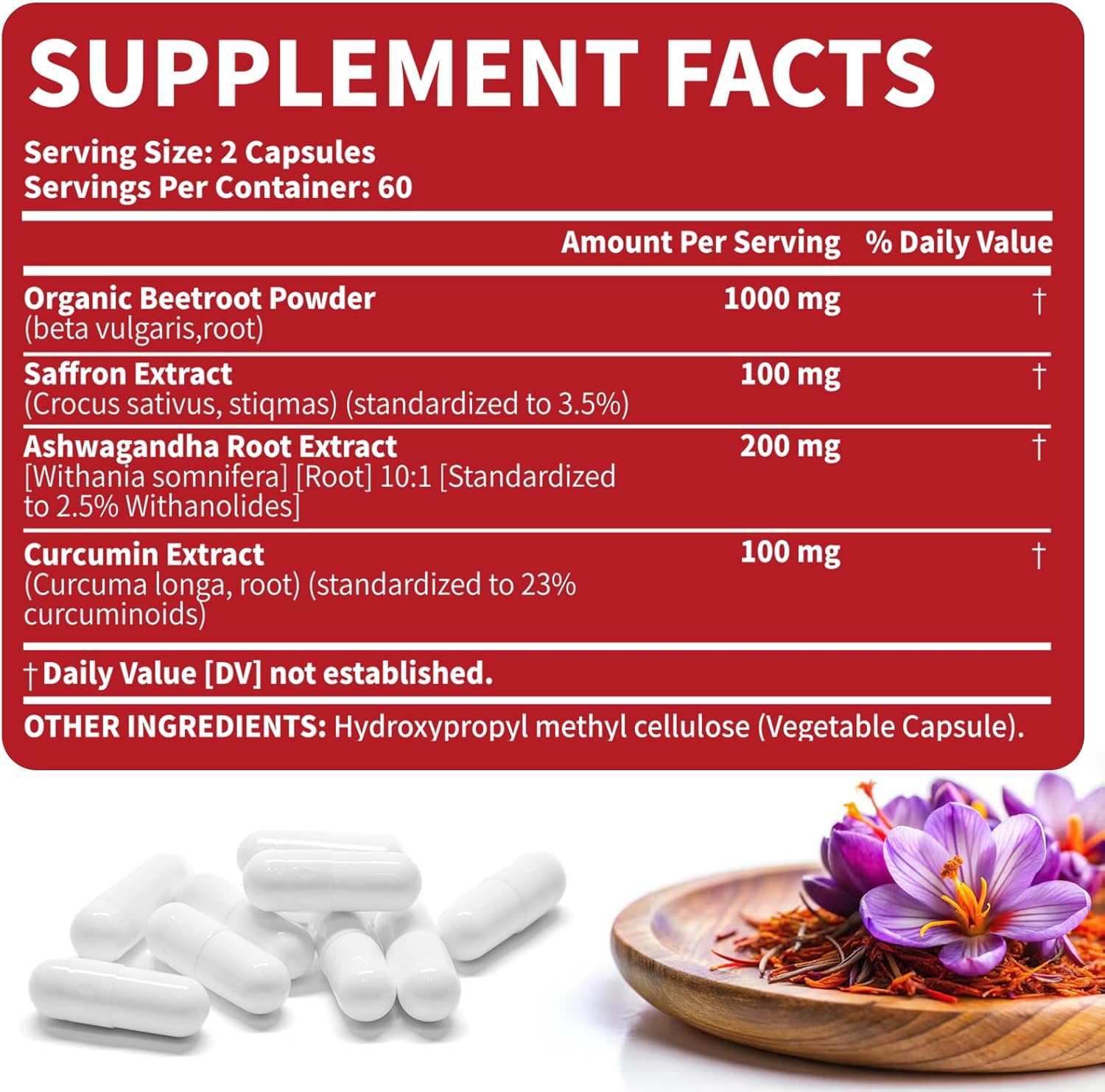 Saffron Extract Supplements with Ashwagandha, Beet Root & Turmeric 120 Count | Saffron Capsules for Daily Wellness | Plant-Based, Non-GMO, No Fillers | Mood and Focus Support - Image 8