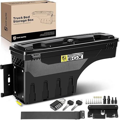 YHTAUTO Truck Bed Storage Tool Box Lockable Compatible with 2007-2019 Chevy Silverado & GMC Sierra 1500 2500HD 3500 HD, Driver Side, Without Bed Rail Storage, Swing Waterproof Wheel Well Toolbox