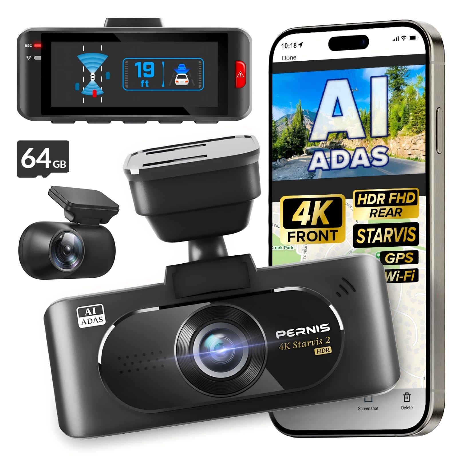 4k AI Dash Cam Front and Rear STARVIS 2 Sensor Free Card Included 5 8GHz WiFi Dash Camera