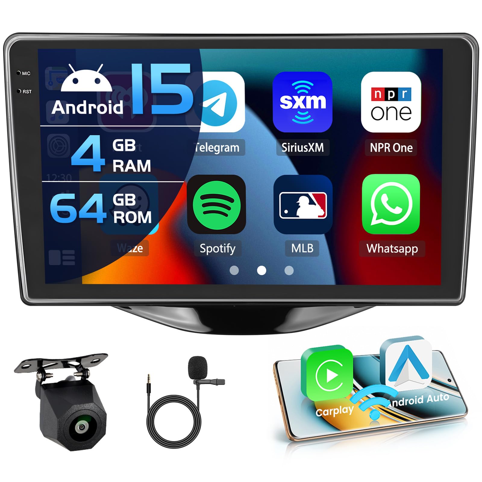 Inefala 4+64G Autoradio für Toyota Aygo Peugeot 108 Citroen C1 2015-2020 Android 15 mit 9'' In-Cell Bildschirm Unterstützung Wireless Carplay und Android Auto Mirror Link Radio FM/RDS GPS WiFi BT SWC