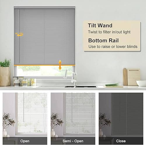 Miniatura 3 de Mini persianas horizontales de vinilo sin cordón, sin herramientas, sin taladro, de 1 pulgada, persianas que filtran la luz para ventanas, persianas