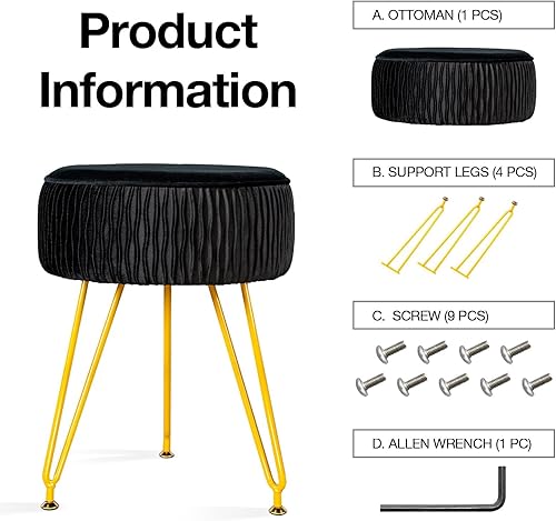 Miniatura 4 de Taburete de tocador de terciopelo moderno para maquillaje, silla de tocador de terciopelo con patas de metal, taburete otomano redondo para sala de