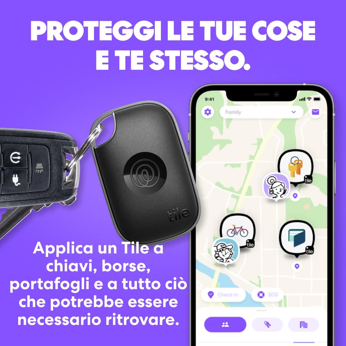 Tile by Life360 Pro Bluetooth Tracker for Keys, Bags, iOS Android, 1-Pack (Nero)