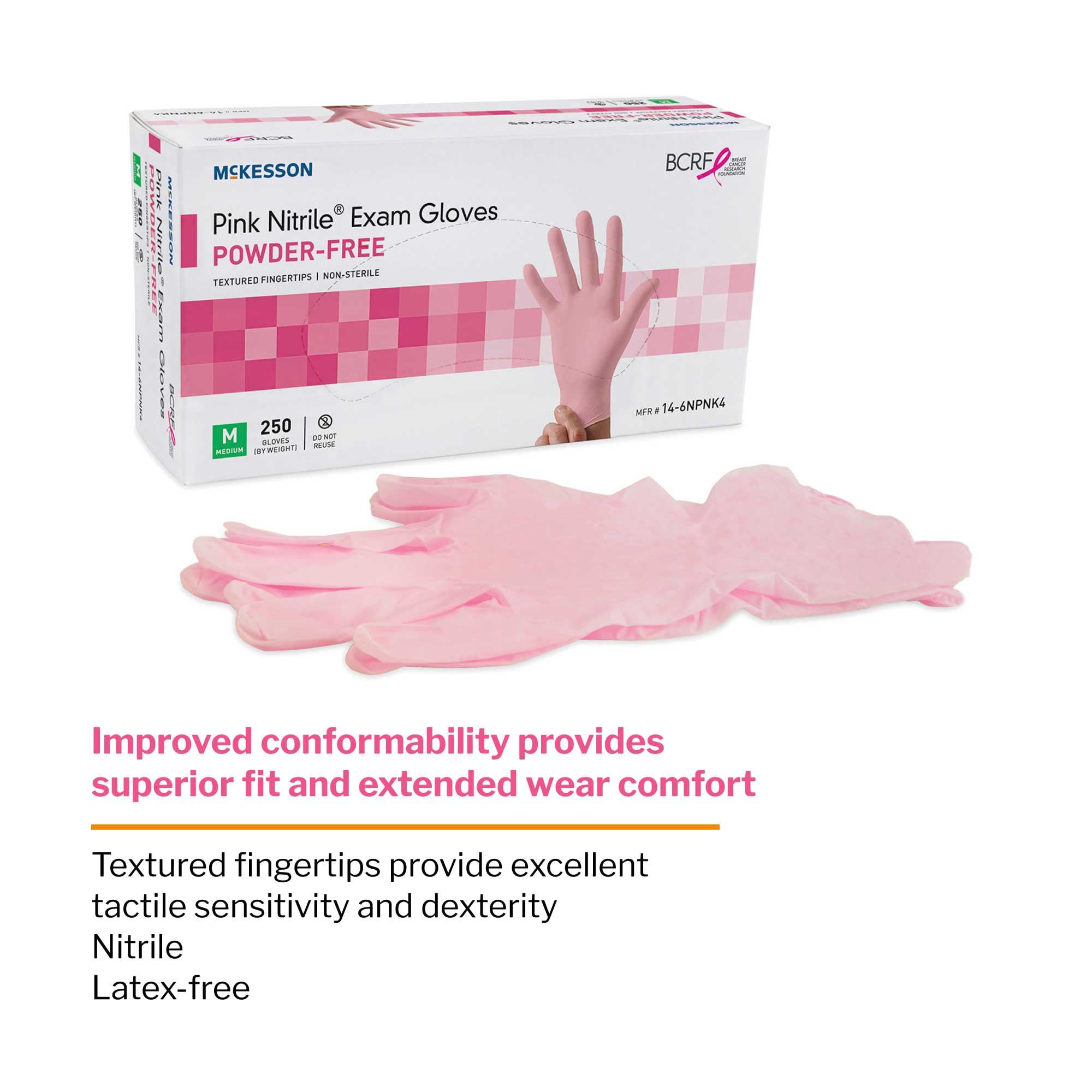 McKesson Guantes de examen de nitrilo rosa, sin polvo, sin látex, ambidiestros, con textura, no estériles, tamaño pequeño, 250 unidades, 10 cajas, 2500 en total