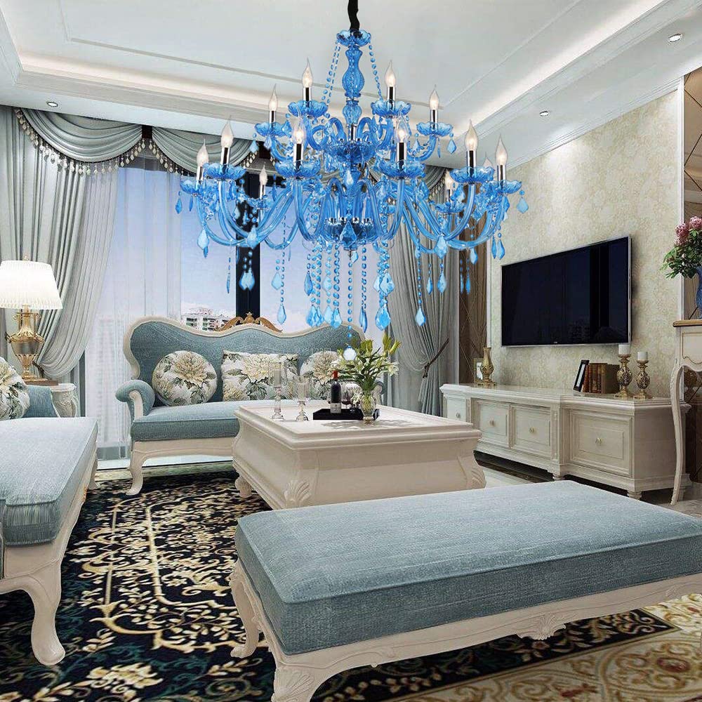 Amazon.co.jp : hofphd 青色シャンデリア ブルークリスタル 照明器具