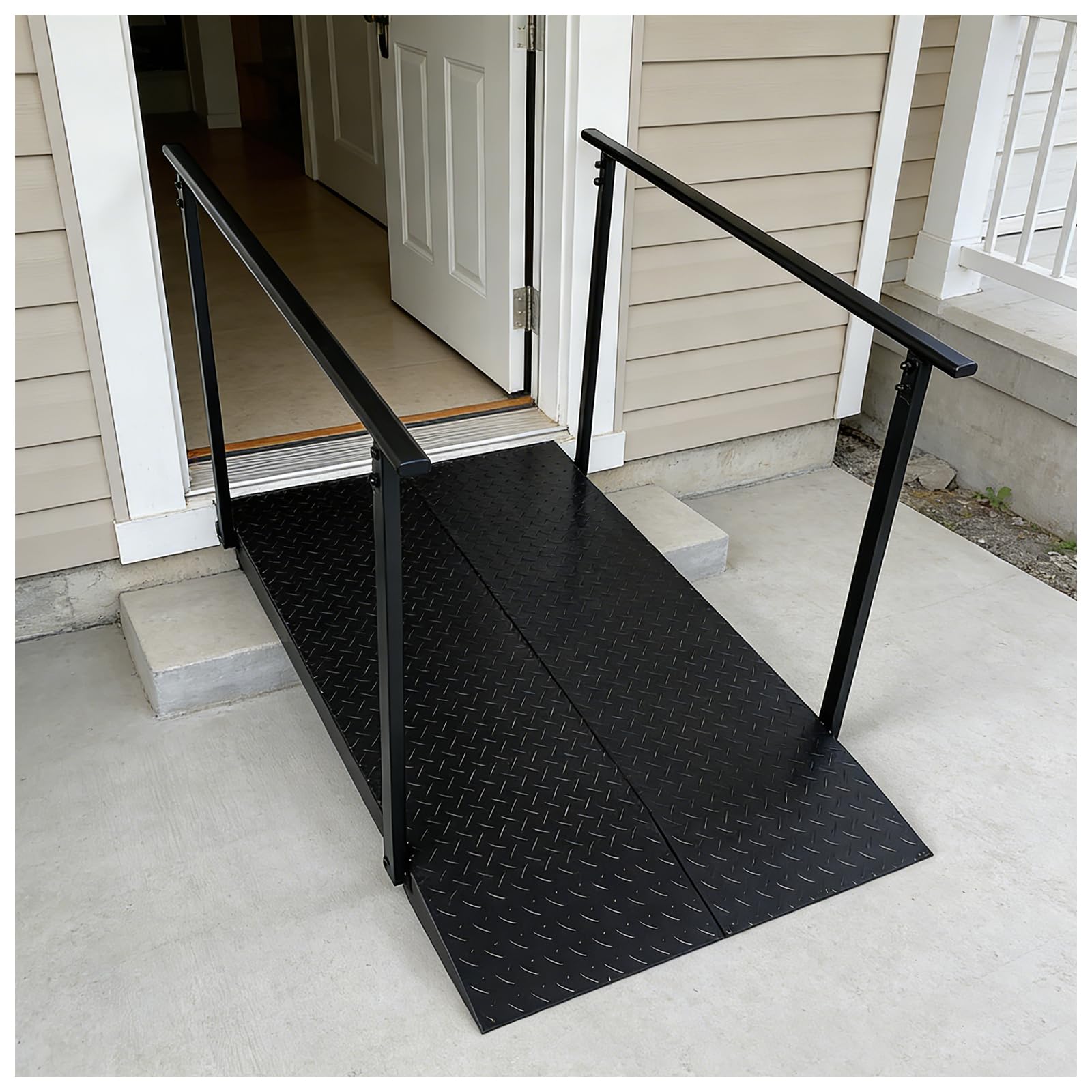 150cm Rampa per Sedia a Rotelle con Corrimano, 454kg Portata Rampa Disabili, 80cm Extra Larga Rampe Antiscivolo per Gradini, Scale, Soglie e Porte (Nero, 150CM)