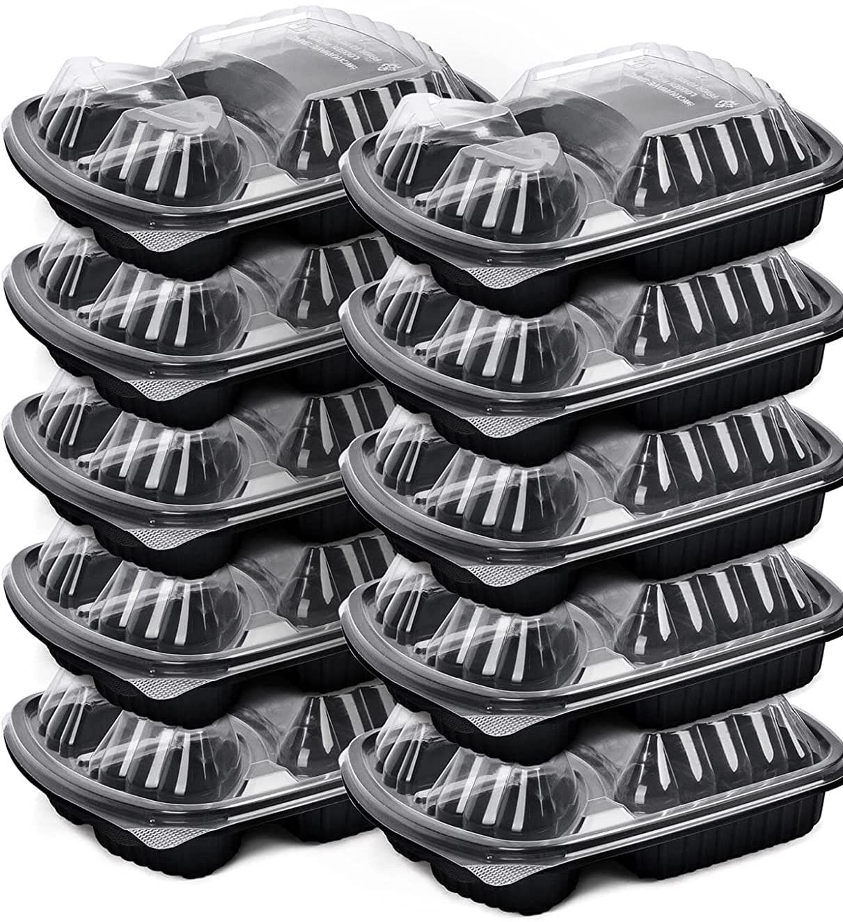 Alsaqer [20 Pack] 3 Section Black Base with Lids Food Storage Container| Disposable Food Container | Meal Preparation Containers | Lunch Boxes Microwave | Freezer Safe (3 Compartment)