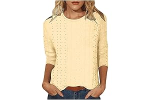 Plus Size Comfy Workout Tops for Women, Cozy 3/4 Sleeve Round Neck Casual T-Shirt Pullover