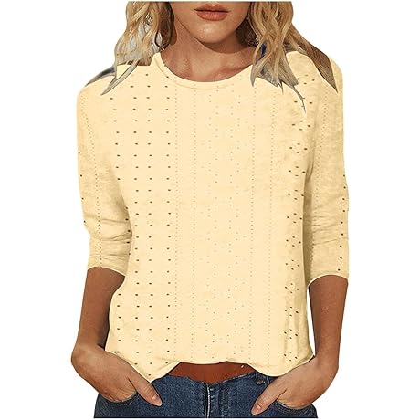 Plus Size Comfy Workout Tops for Women, Cozy 3/4 Sleeve Round Neck Casual T-Shirt Pullover