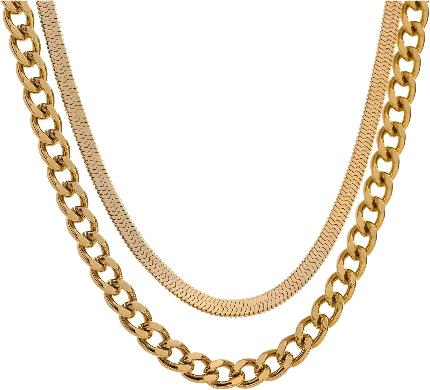 Layered Necklace For Women- Gold-plated/Silver Double Layering Chain - Metal Texture Collar Jewelry - Ideal For Gift